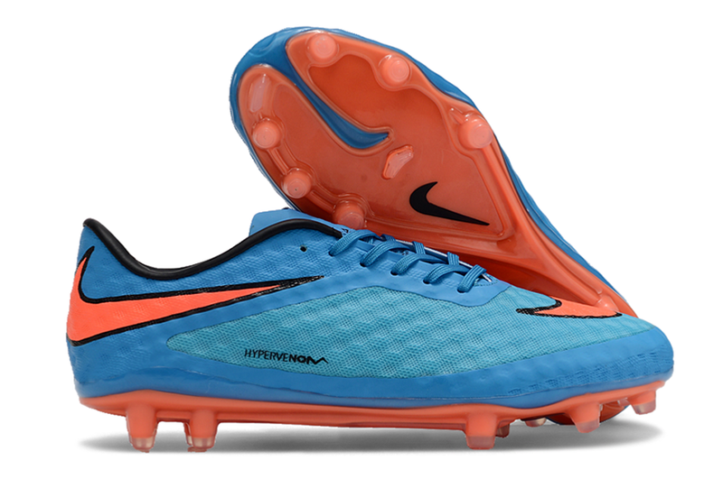 Chuteira Campo Nike Retrô Hypervenom Phantom I FG Azul, Laranja e Preto