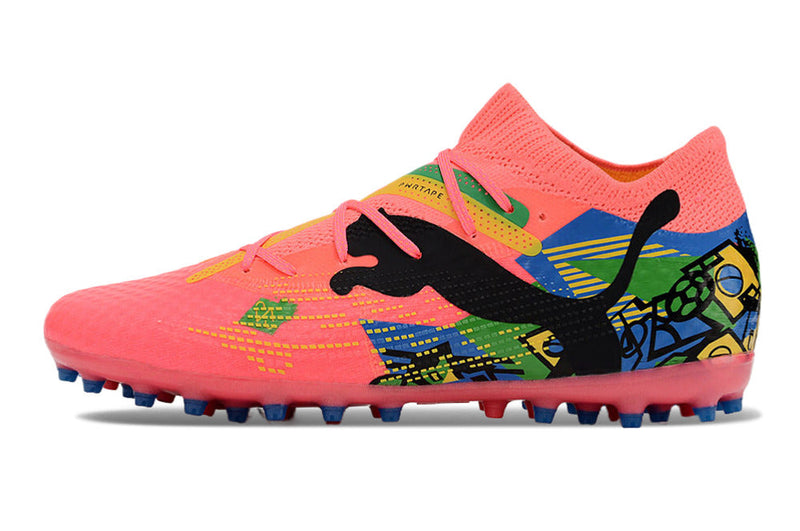 Chuteira Society Puma Future 7 MG Rosa, Azul, Verde e Amarelo "Brazil Pack"