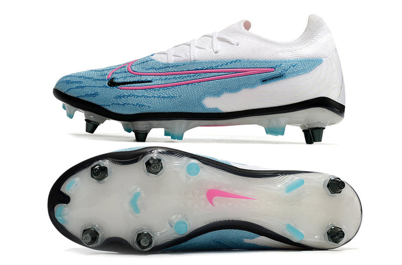 Chuteira Campo Nike Phantom GX Elite Trava Mista Branca e Azul "Blast Pack"