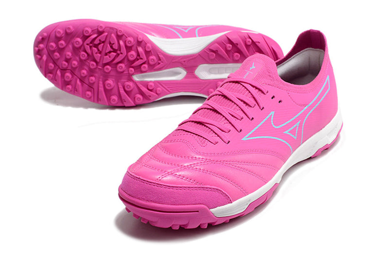 Chuteira Society Mizuno Morelia Neo Beta TF Rosa e Azul