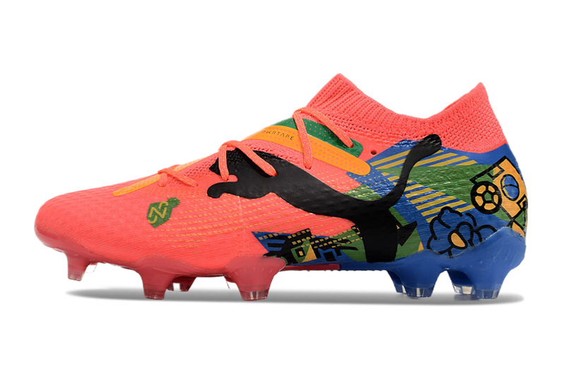 Chuteira Campo Puma Future 7 FG Rosa, Azul, Verde e Amarelo "Brazil Pack"