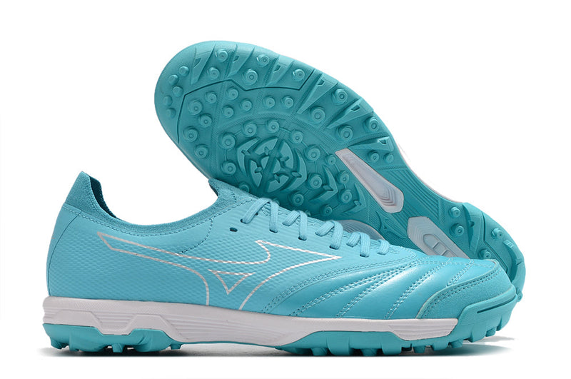 Chuteira Society Mizuno Morelia Neo Beta TF Azul "Azure Blue Pack"