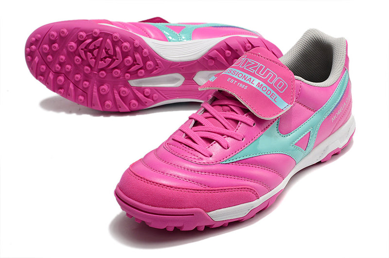 Chuteira Society Mizuno Morelia 3 TF Rosa e Azul