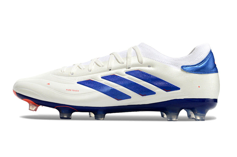 Chuteira Campo Adidas Copa Pure II + FG Branca, Azul e Vermelha "Advancement Pack"