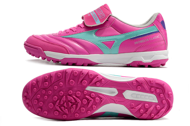 Chuteira Society Mizuno Morelia 3 TF Rosa e Azul