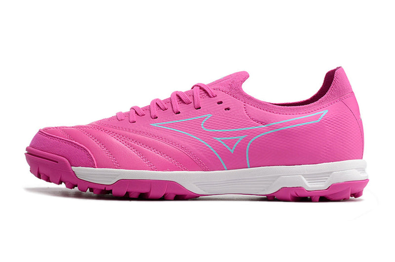 Chuteira Society Mizuno Morelia Neo Beta TF Rosa e Azul