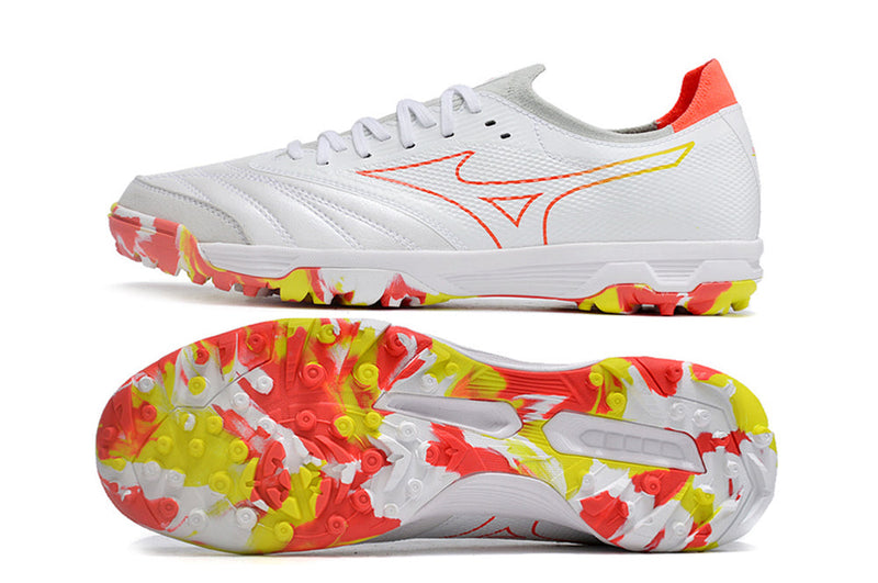 Chuteira Society Mizuno Morelia Neo Beta TF Branca e Vermelha