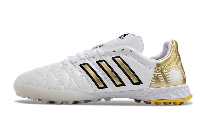 Chuteira Society Adidas AdiPure 11 Pro TF Branca e Dourada "Toni Kroos"