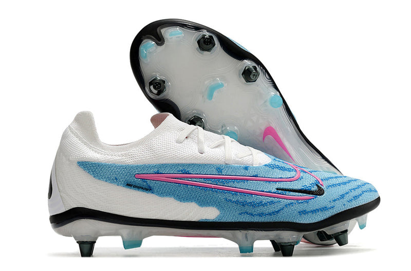 Chuteira Campo Nike Phantom GX Elite Trava Mista Branca e Azul "Blast Pack"