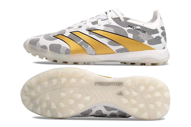 Chuteira Society Adidas Predator Elite TF Branca, Cinza e Dourada