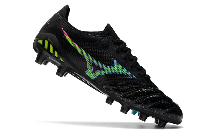 Chuteira Campo Mizuno Morelia Neo 3 FG Preta, Verde e Azul