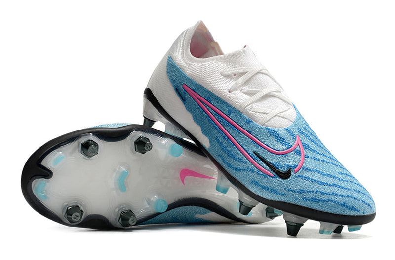 Chuteira Campo Nike Phantom GX Elite Trava Mista Branca e Azul "Blast Pack"