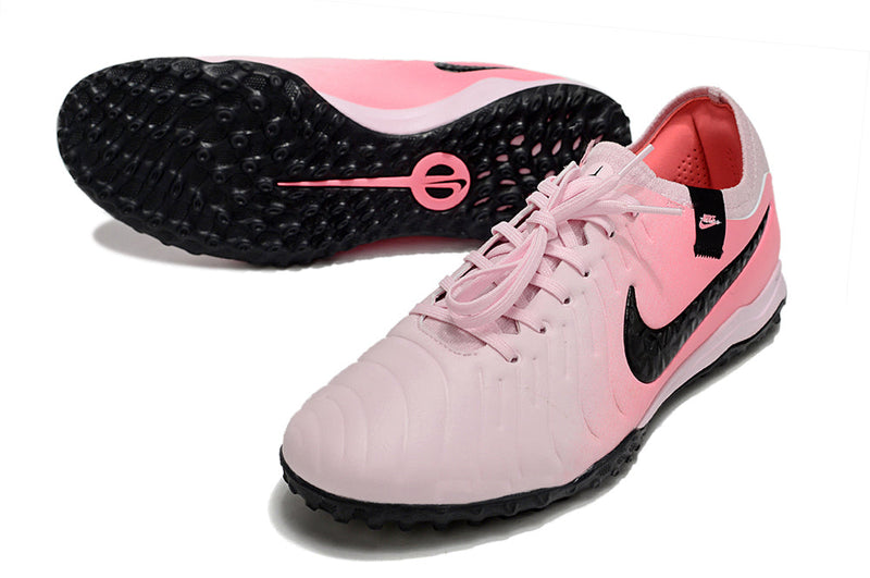 Chuteira Society Nike Tiempo Legend 10 Pro TF Rosa e Preto "Mad Brilliance Pack"