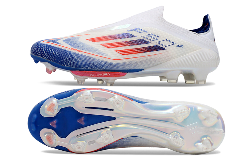 Chuteira Campo Adidas F50+ LL FG Branca, Azul e Laranja "Advancement Pack"