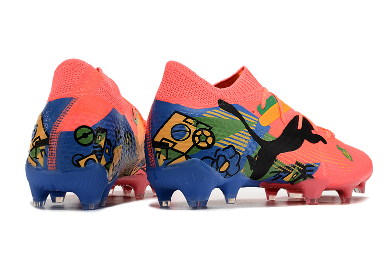 Chuteira Campo Puma Future 7 FG Rosa, Azul, Verde e Amarelo "Brazil Pack"