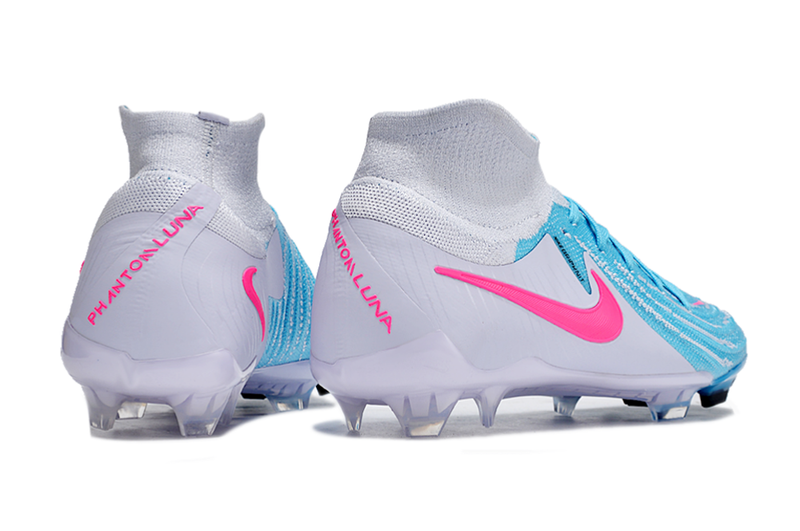 Chuteira Campo Nike Phantom Luna Elite FG Cinza, Azul e Rosa