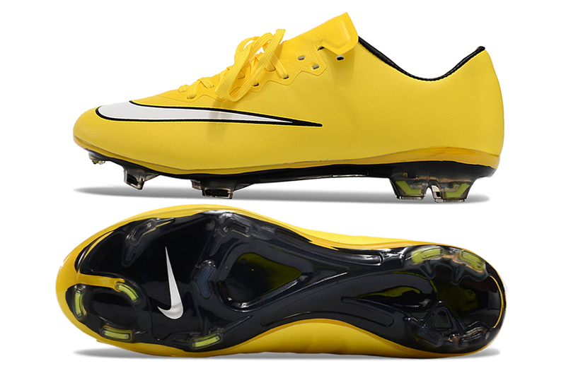 Chuteira Campo Nike Retrô Mercurial Vapor 10 FG Amarela e Branca