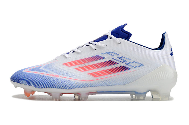 Chuteira Campo Adidas F50 FG Branca, Azul e Vermelho "Advancement Pack"