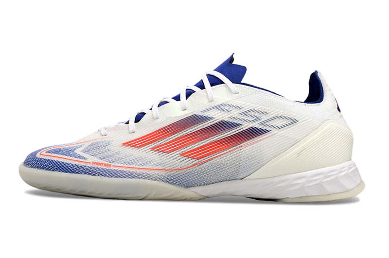 Chuteira Futsal Adidas F50 IC Branca, Azul e Vermelha "Advancement Pack"