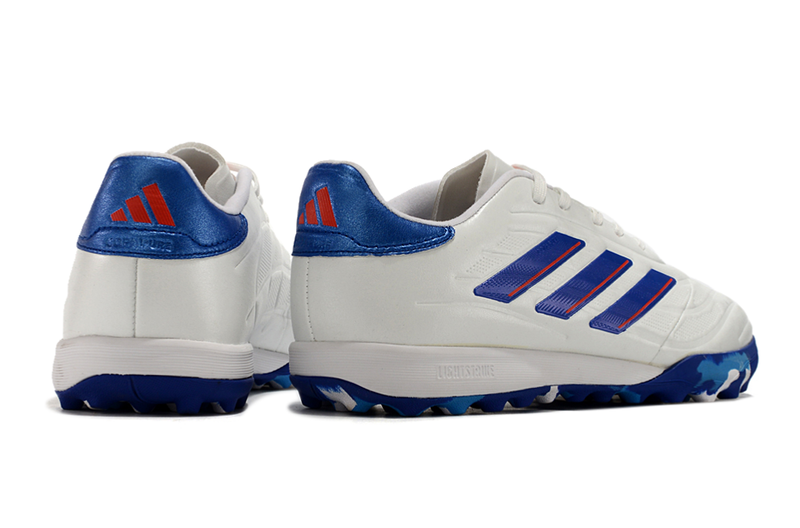 Chuteira Society Adidas Copa Pure.1 TF Branca, Azul e Vermelha "Advancement Pack"