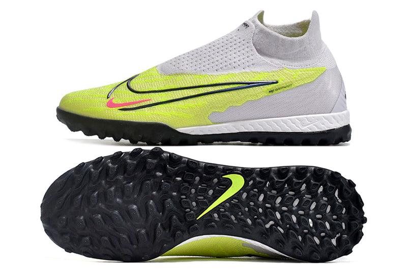 Chuteira Society Nike Phantom GX DF Elite TF Cinza e Verde "Luminous Pack"