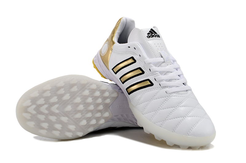 Chuteira Society Adidas AdiPure 11 Pro TF Branca e Dourada "Toni Kroos"