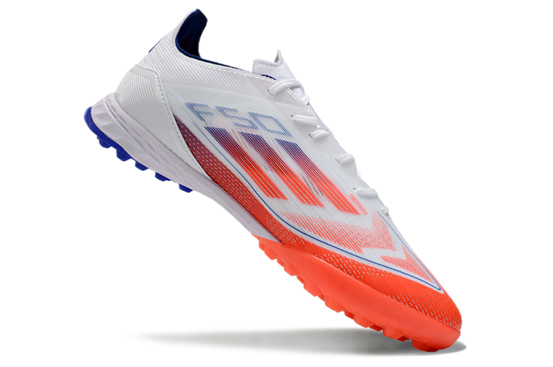 Chuteira Society Adidas F50 TF Branca, Vermelha e Azul "Advancement Pack"