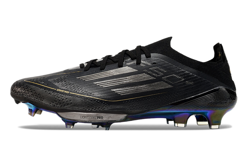 Chuteira Campo Adidas F50+ FG Preta e Dourada "Dark Spark Pack"