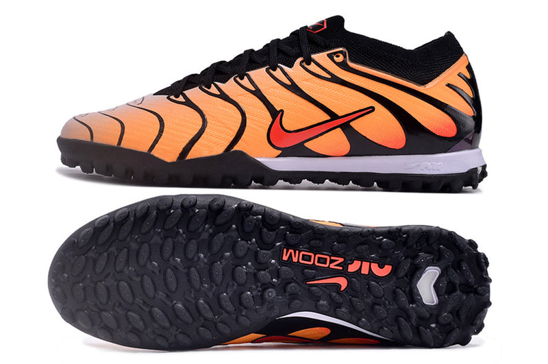 Chuteira Society Nike Air Zoom Mercurial Vapor 15 Elite FG Laranja e Preta "Air Max Pimento"