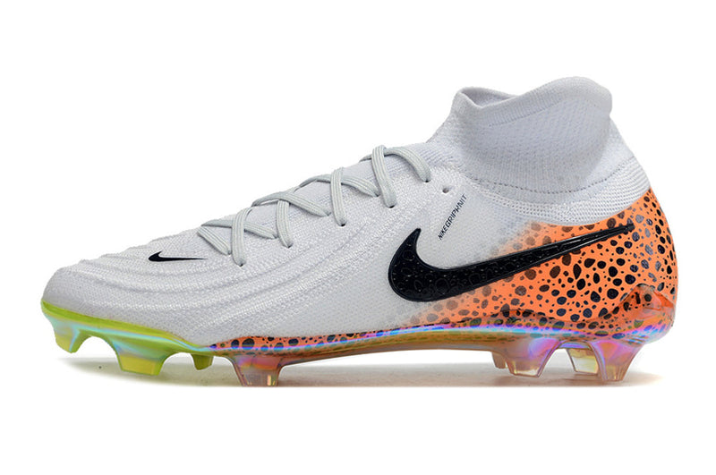 Chuteira Campo Nike Phantom Luna 2 Elite FG Branca, Preto e Laranja "Electric Pack"