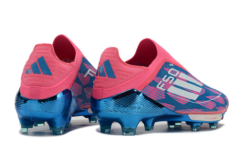 Chuteira Campo Adidas F50+ LL FG Rosa, Azul e Branca "Re-Emergence Pack"