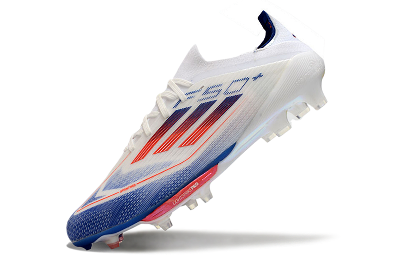 Chuteira Campo Adidas F50+ FG Branca, Azul e Vermelho "Advancement Pack"