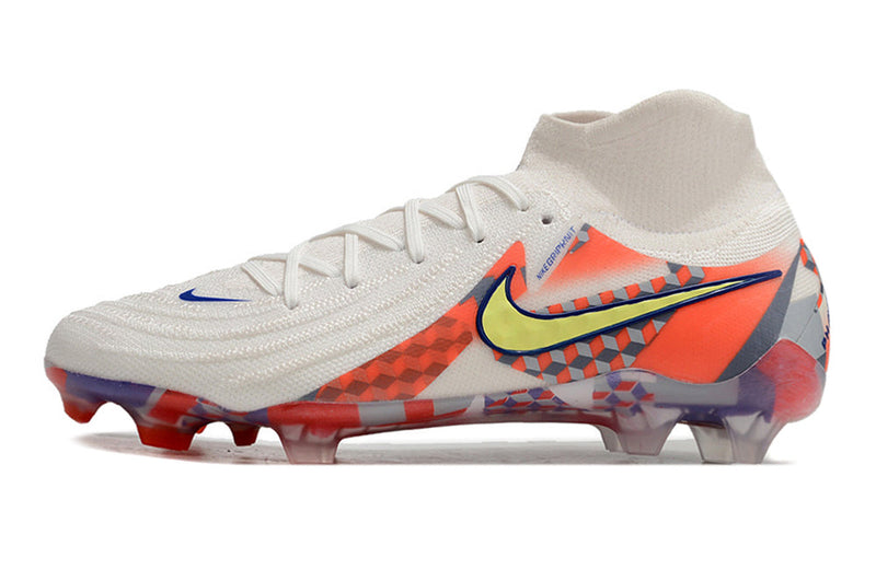 Chuteira Campo Nike Phantom Luna 2 Elite FG Branca e Vermelha "Barna Pack"