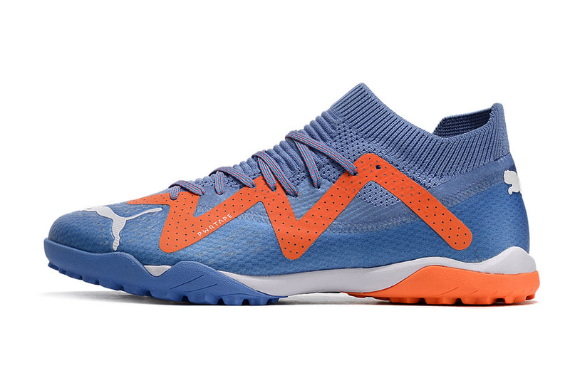 Chuteira Society Puma Future Ultimate TF Roxa e Laranja "Supercharge Pack"