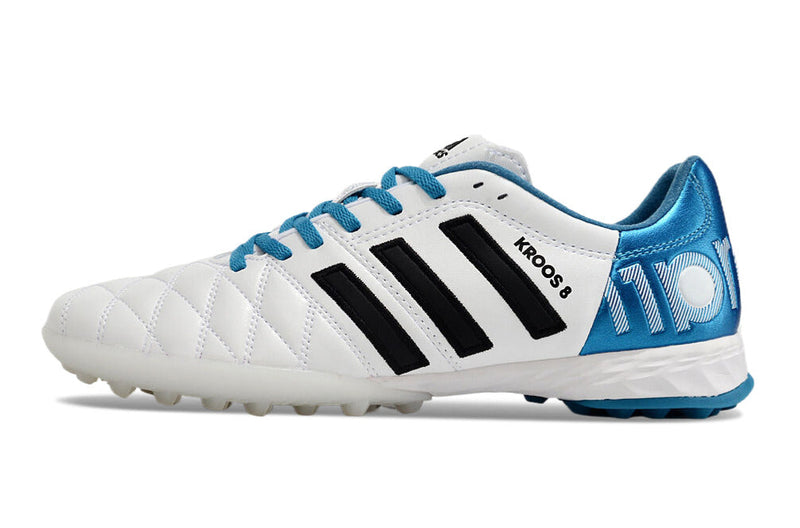 Chuteira Society Adidas AdiPure 11 Pro TF Branca e Azul "Toni Kroos"