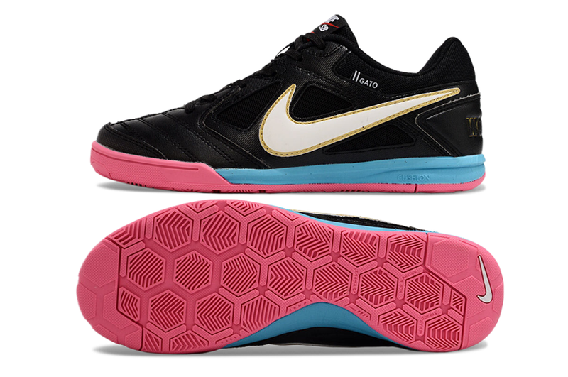 Chuteira Futsal Supreme x Nike SB Gato IC Preta, Rosa e Azul