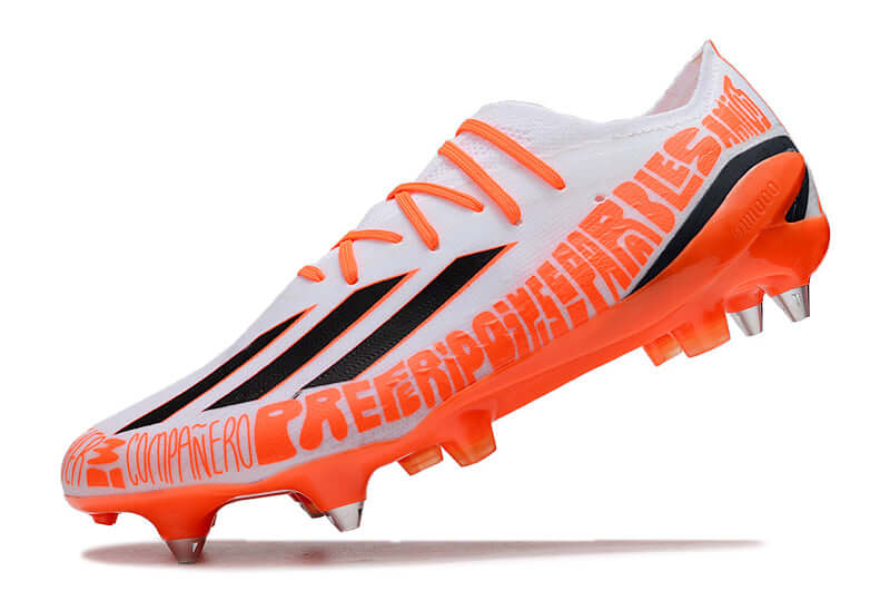 Chuteira Campo Adidas X Speedportal Messi.1 Ponta de Aluminio Branca e Laranja "Balon te Adoro Pack"