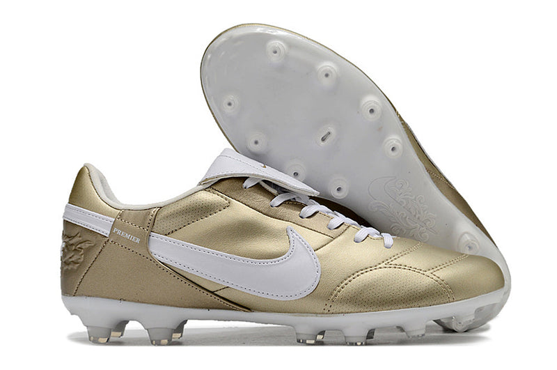 Chuteira Campo Nike Premier 3 FG Dourada e Branca