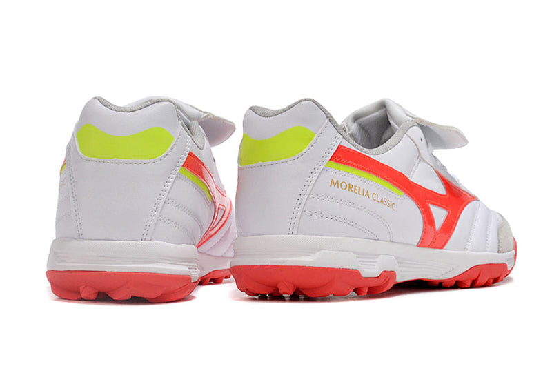 Chuteira Society Mizuno Morelia 3 TF Branca e Vermelha "Release Pack"