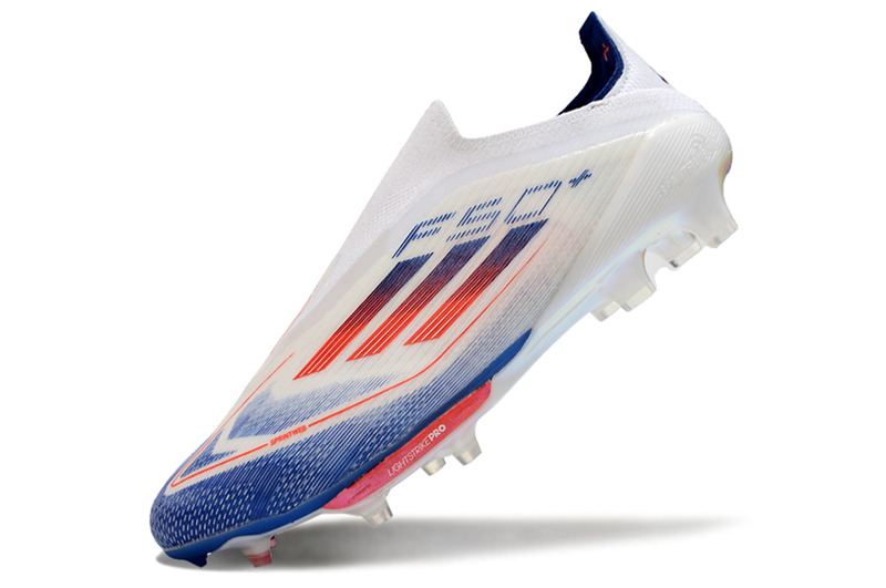 Chuteira Campo Adidas F50+ LL FG Branca, Azul e Laranja "Advancement Pack"