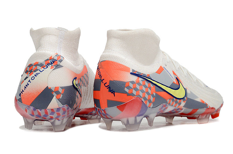 Chuteira Campo Nike Phantom Luna 2 Elite FG Branca e Vermelha "Barna Pack"